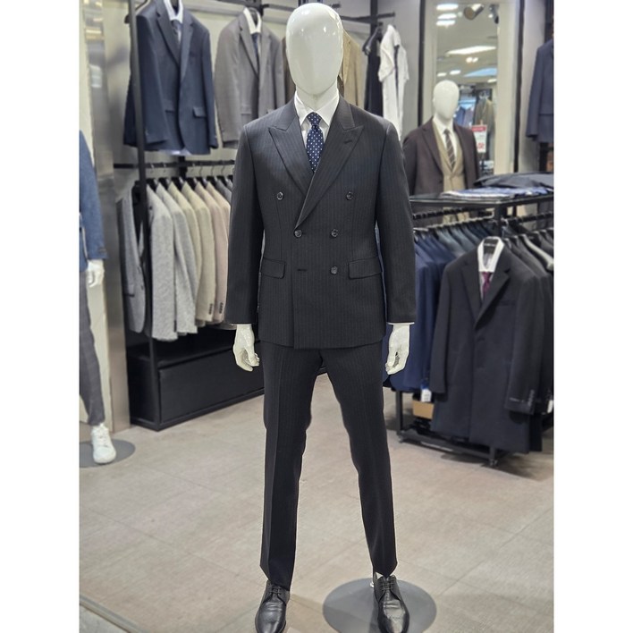 (26 봄 입고) 젠 맨잇수트 사계절 핀 스트라이프 더블 블랙 정장 세트 면접 예복 803
