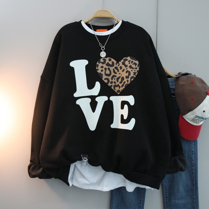 달콩 여성 빅사이즈 기모맨투맨 레오러브오버핏맨투맨(기모)