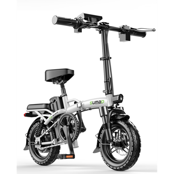 접이식 전기 자전거 14인치 PAS겸용 48V 주행거리 32km 기본형 SUMAD 전동자전거, 화이트
