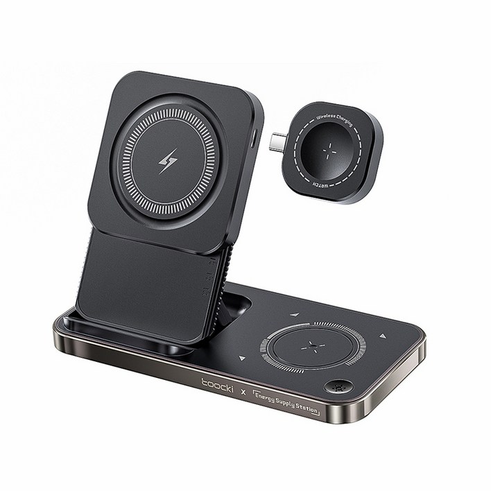 Toocki 3in1 아이폰 애플워치 에어팟 15W 멀티 무선 충전 거치대, 1개, 블랙 Toocki 3in1 아이폰 애플워치 에어팟 15W 멀티 무선 충전 거치대, 1개, 블랙