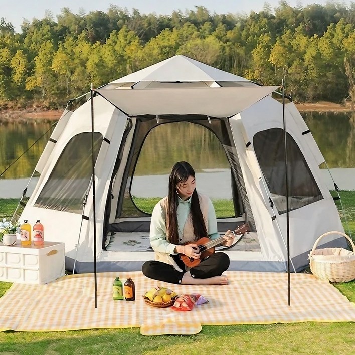 캠프텐버 아웃도어 캠핑 원터치 텐트, 아이보리