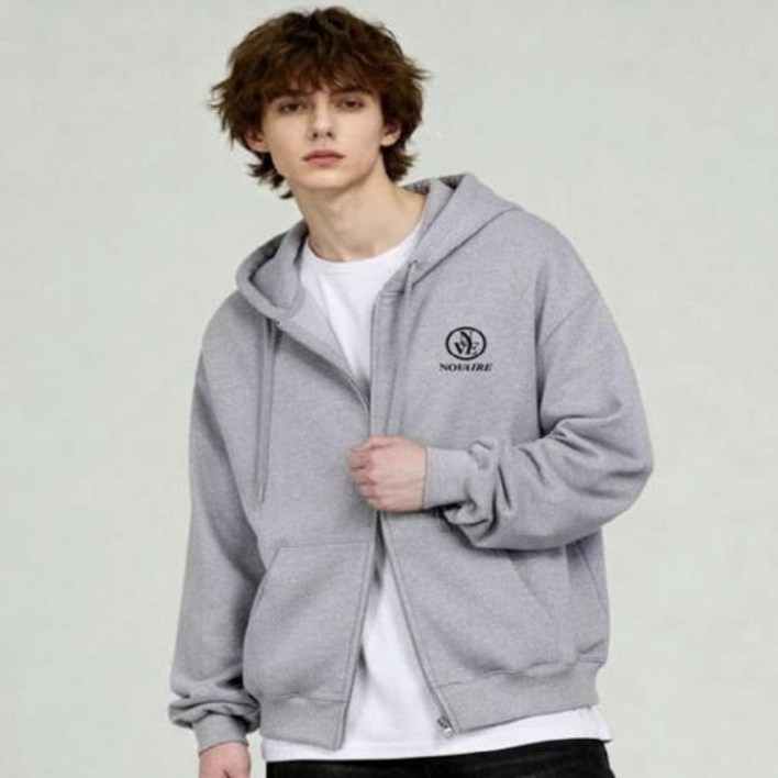 노베어 베이직 로고 그래픽 프린팅 투웨이 지퍼 오버핏 후드집업