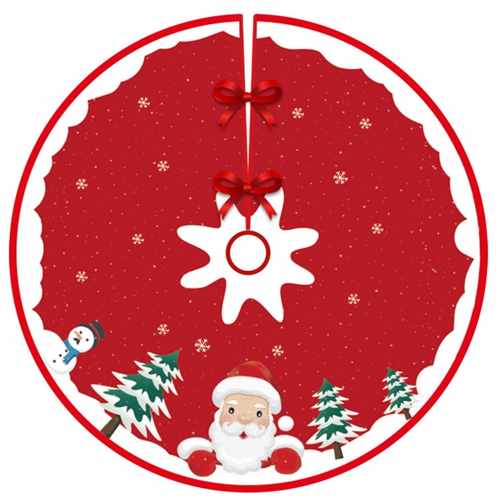 크리스마스 트리 스커트 트리스커트 장식 크리스마스 트리 바닥 깔개 스커트 산타클로스 눈송이 눈사람 순록 크리스마스 트리 하단 장식 실내 데코 파티 용 90cm 1 개