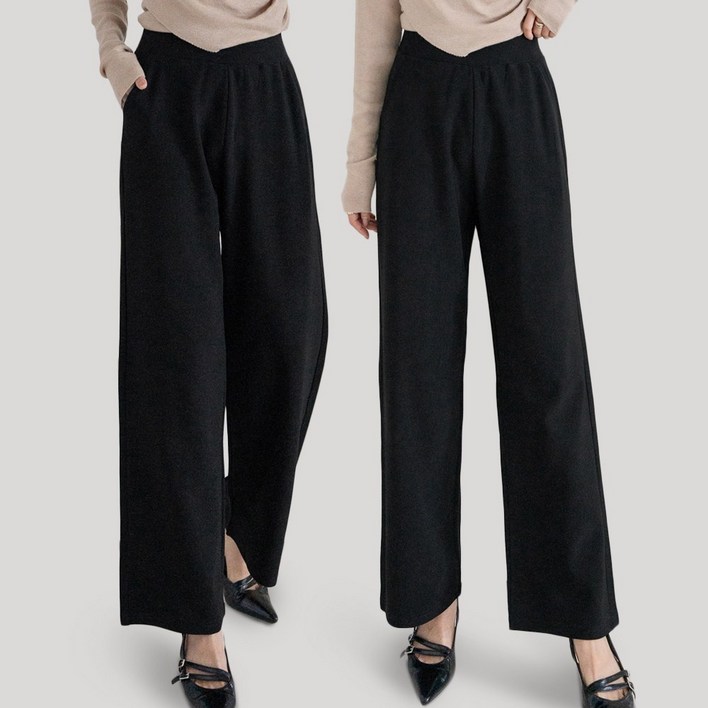 수미엘 여성 일자 와이드팬츠 밴딩 스판 슬랙스 바지 2P