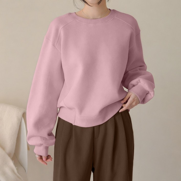 데일리앤 버넷 여성 겨울 양기모 여리핏 세미크롭 맨투맨 티셔츠