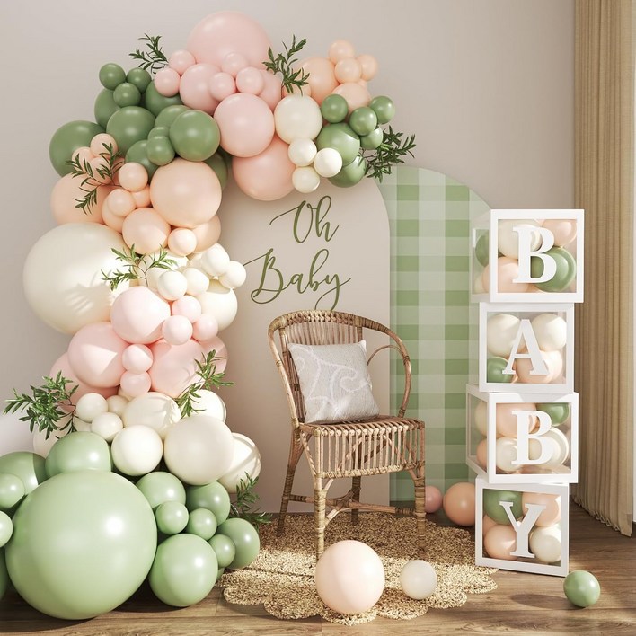 CEUQIESO 살비아 그린 마카롱 핑크오렌지색 화환 풍선 세트 , 생일 파티 , 결혼식 장식용 , 총 127개