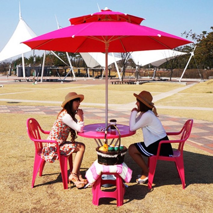 리빙스토리 파라솔셋트, 1조, 그린파라솔의자2개원형테이블셋트