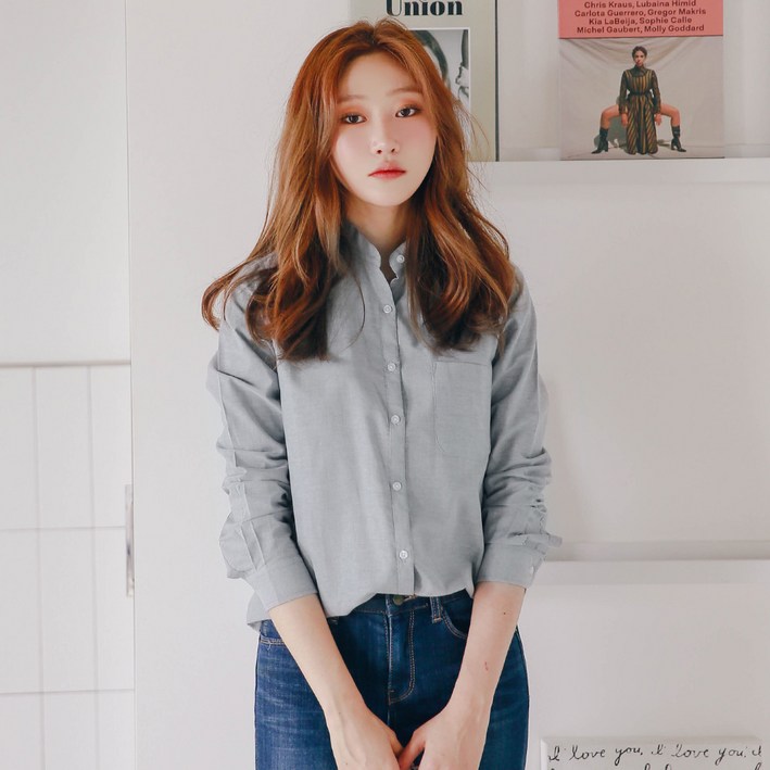 제이앤몰스 여성용 옥스포드 차이나카라 긴팔 셔츠
