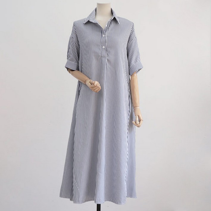 아뗄릭 스트라이프 셔츠형 원피스 13896 빅사이즈 포함
