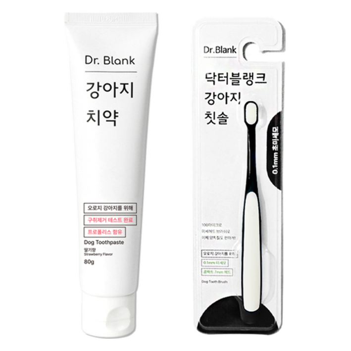닥터블랭크 강아지 구강관리 치약 딸기맛 초미세모 칫솔 세트