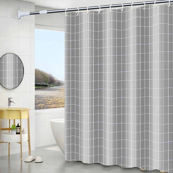 KODACHIEF 인테리어 욕실 샤워부스 화장실 일상감성 샤워커튼, 그레이 체크, 1개