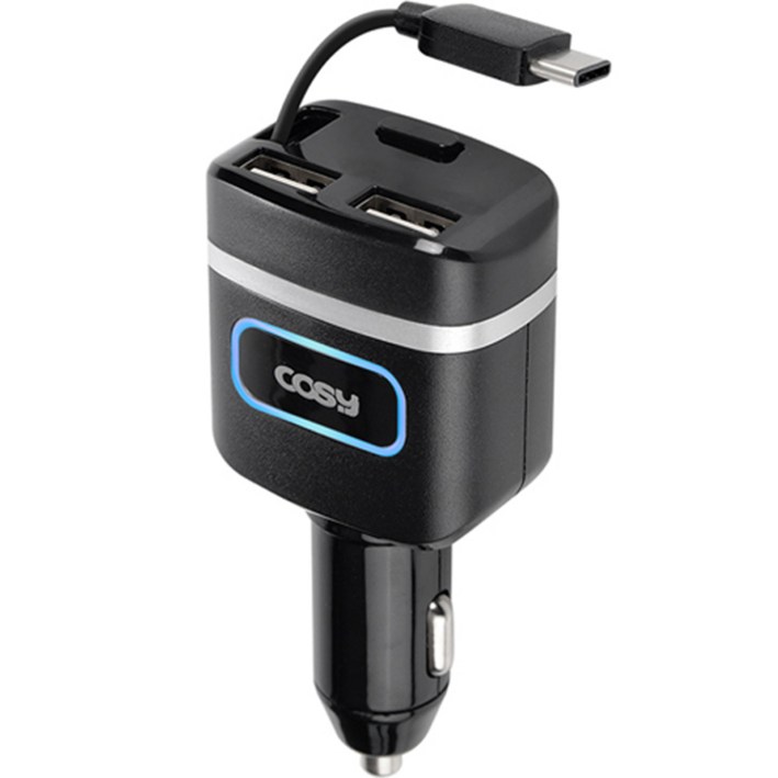 코시 QC3.0 USB 2포트 차량용 자동감김 급속 충전기 타입C