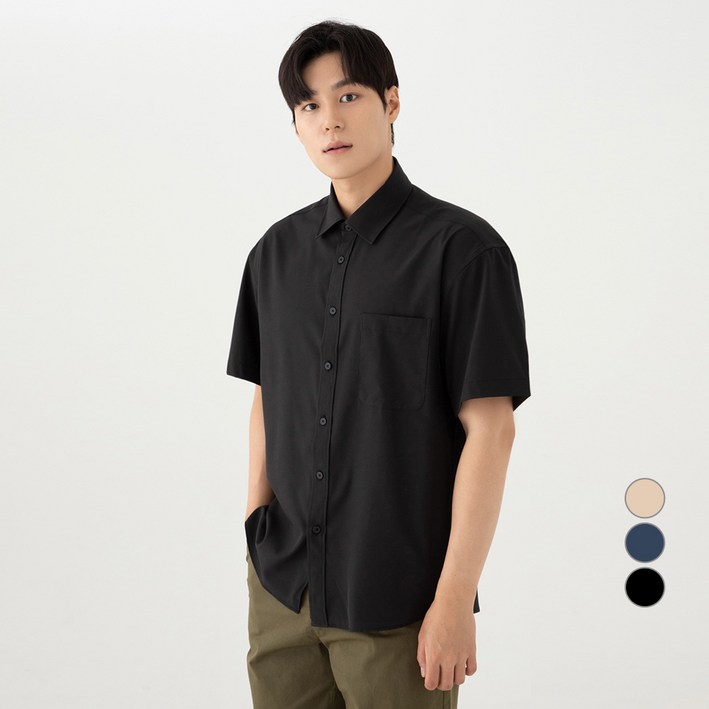 캐럿 남성용 구김 없는 링클 프리 오버핏 반팔 셔츠 캐럿 남성용 구김 없는 링클 프리 오버핏 반팔 셔츠