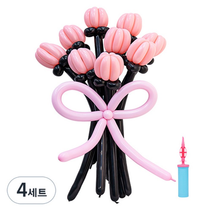 인블룸 DIY 풍선 꽃다발 만들기 세트, 블랙핑크, 4세트