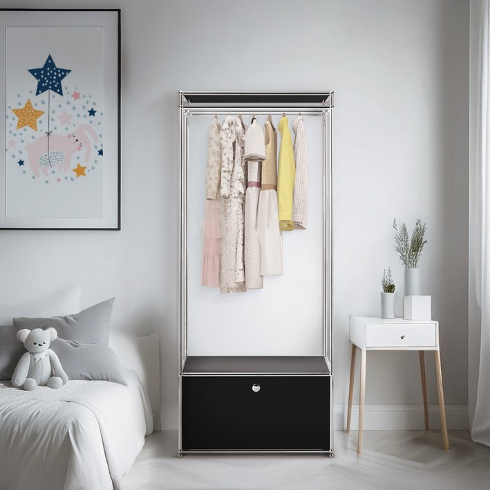 이가페 주니어 모듈 시스템행거 미드센츄리 드레스룸 클로 1도어 행거장 방문설치, 블랙