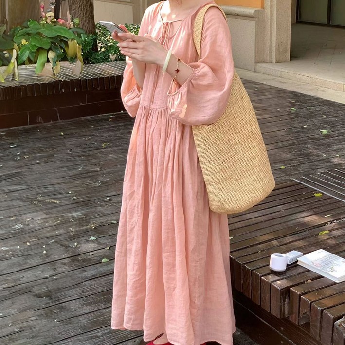 아뗄릭 루시빌 벌룬 소매 루즈핏 롱 원피스 10715