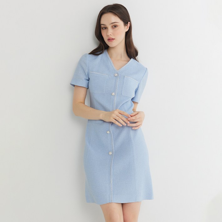 나이스클랍 하프 슬리브리스 트위드 브레이드 원피스