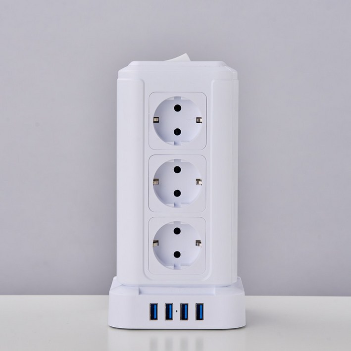 텔로 4000W 과부하 차단 USB 타워 멀티탭 16구 KC인증 접지 안전 고용량 대용량 스마트 고급 멀티탭 선정리 가능한 인테리어 예쁜 디자인 콘센트, 1개, 2m