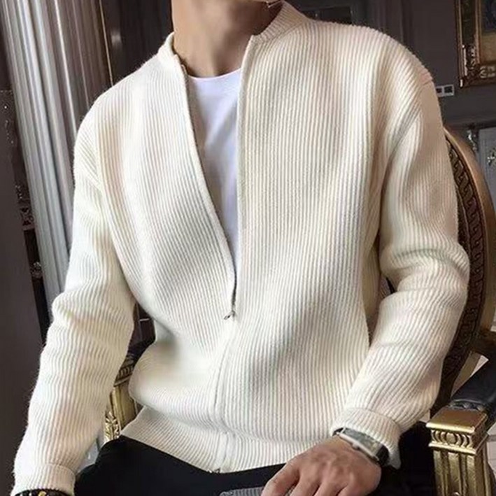 가을 겨울 신상 남성용 니트 집업 카디건 재킷 보온성 슬림핏 단색 상의