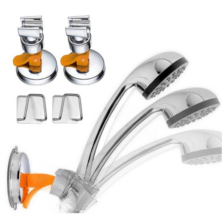 셀렉트디 무타공 초강력 진공 흡착 샤워기 거치대 홀더 각도 조절, 메탈 오렌지, 2개