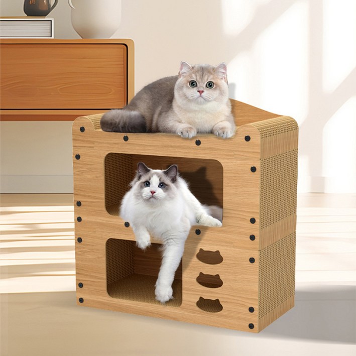 Anystar 고양이 숨숨집 하우스형 스크래쳐 박스, 1개, 원색