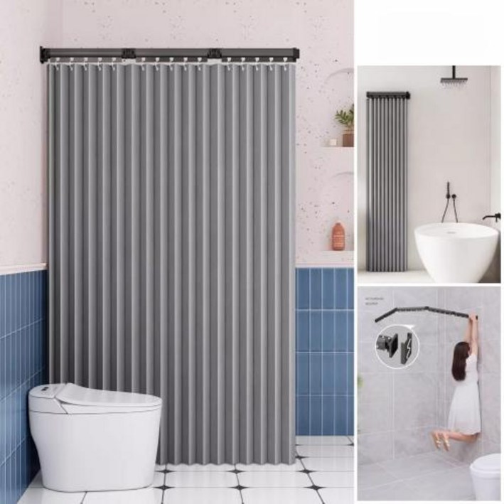 샤워 욕실 파티션 화장실용 접이식 막대 구멍을 뚫을 필요 없음 건식습식 분리 C자형 방수