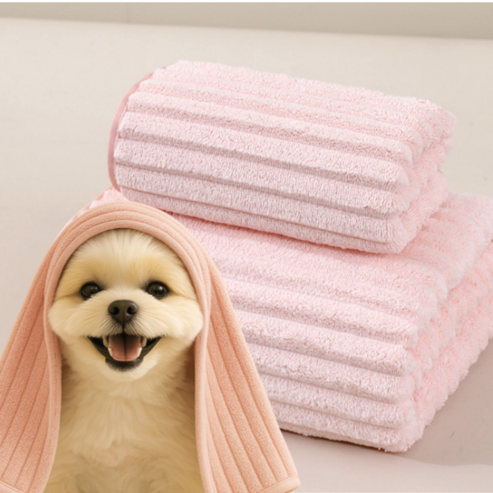 루루펫 극세사 빨리 마르는 강아지 목욕 바스 타올 2종, 1세트, 베이비핑크