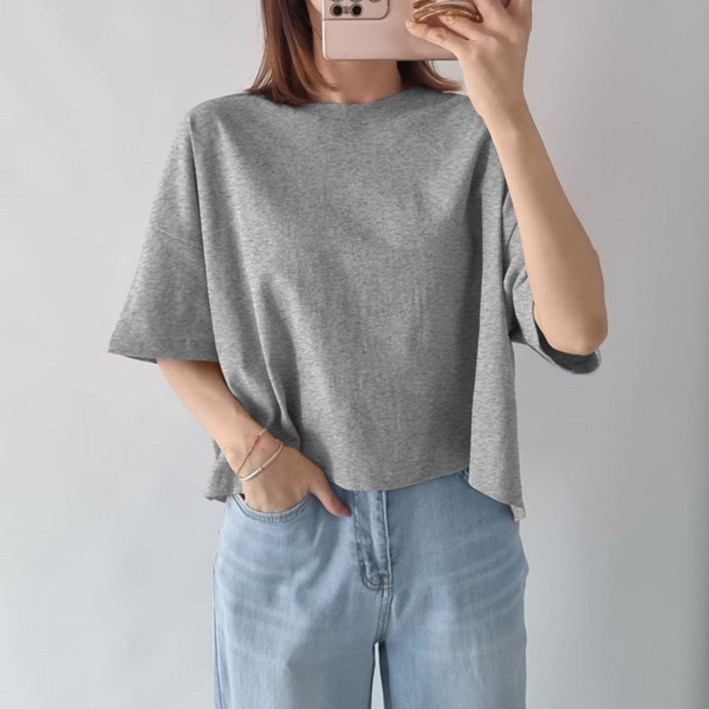비포루즈핏크롭반팔티 빅사이즈 오버핏 무지티 라운드 신상 이너웨어 크롭티 반팔티 박스티 루즈핏 데일리룩