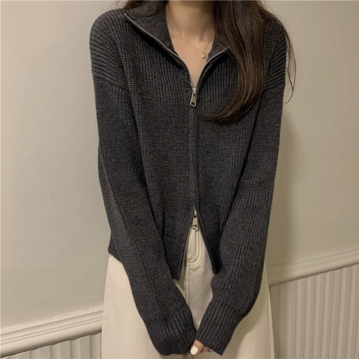 아이엠몽 여성 루즈핏 집업 카라넥 투웨이 니트 가디건