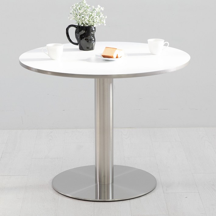 퓨리 HPL 실버엣지 900 원형 텐 스텐 카페 티 테이블, 화이트