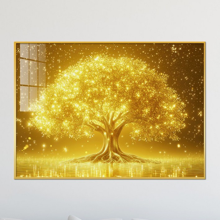 아트블루 집 안에 걸어두면 금전운이 들어오는 황금나무와 떨어지는 황금빛 풍수 액자