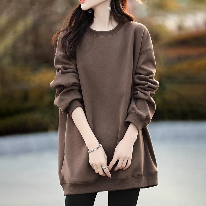 지고다그 여성 루즈핏 기모 롱 맨투맨 가을 겨울 따뜻한 데일리 캐주얼 상의 HH2997