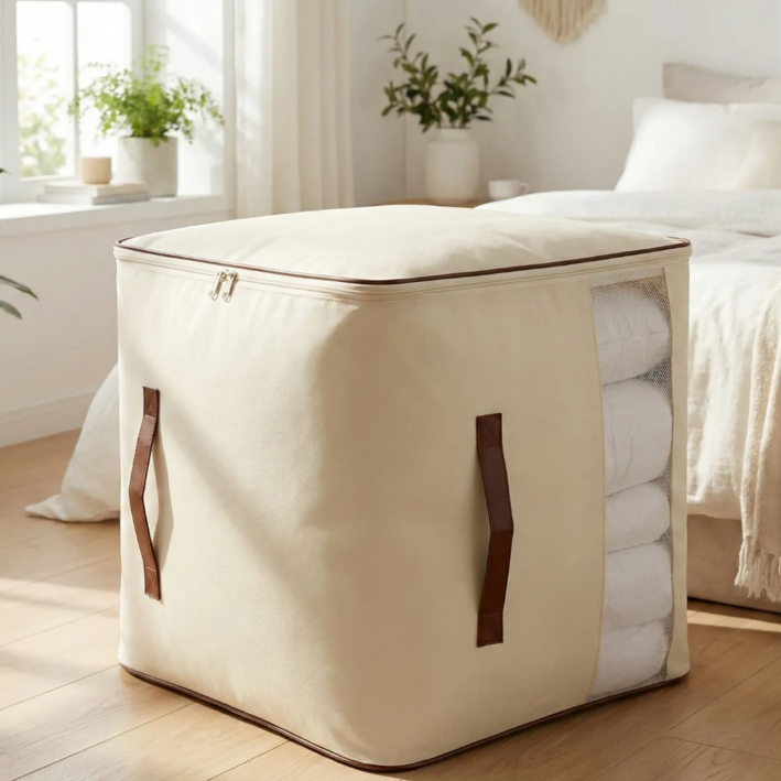 마르살롱 대용량 이불 정리함 대형 리빙박스 의류 보관 파우치, 2개, 베이지