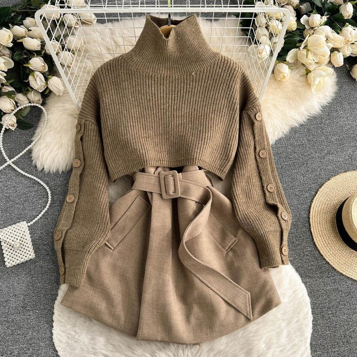 여성 봄 가을 겨울 따뜻한 나시원피스 니트 투피스 정장 세트