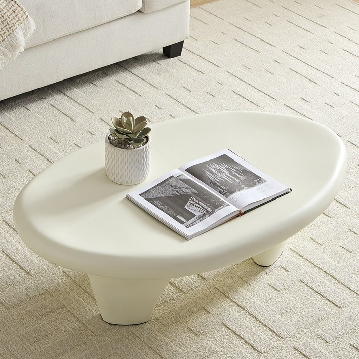 와비사비풍 화이트 조약돌 거실 테이블 쇼파 사이드테이블 인스타 감성 쇼파 테이블, 화이트 스크럽면