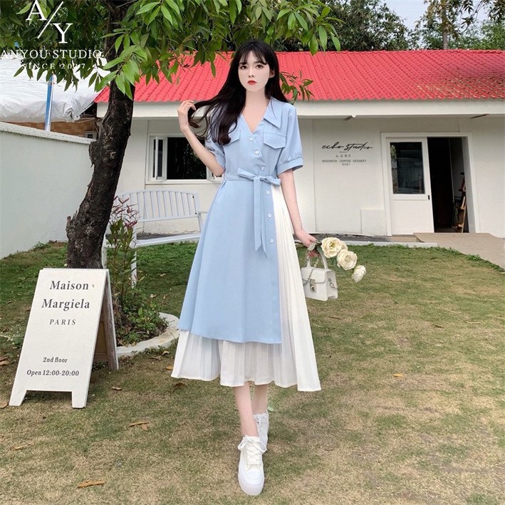 ANYOU 여름 원피스 여성 원피스 휴양지원피스 페이크투피스 롱원피스 쉬폰원피스