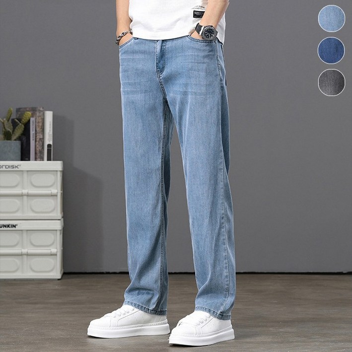 wassup 남자 청바지 여름용 얇은 텐셀데님팬츠  일자 슬랙스 쿨진 편한 빅 사이즈 팬츠