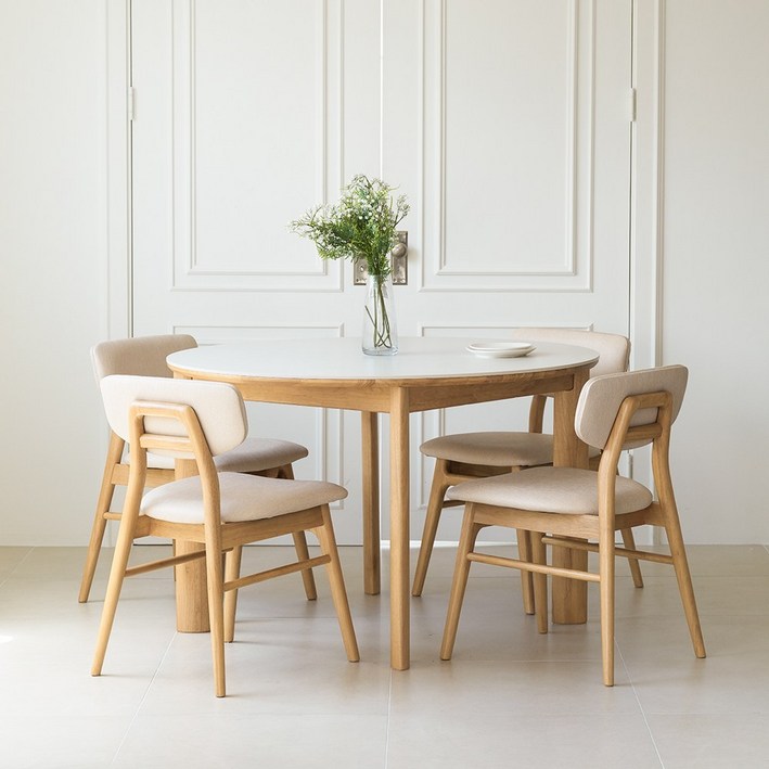 아이엔하임 레논 원형 러버 원목 포세린 세라믹 식탁세트 4인용 1200