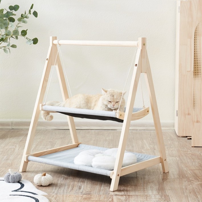 코어레시오 고양이 2단 그네 해먹 침대 쇼파 원목 2층 더블 하우스 쿠션