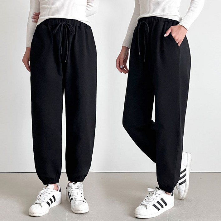 [빅사이즈 착한팬츠] 여성 조거 팬츠 코튼 보풀없는 무지편한 밴딩바지 스트링조절 군살커버 롱다리핏 데일리 트레이닝 사계절용