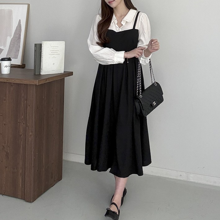 [행복여] 레나 카라 블라우스 뷔스티에 플레어 원피스