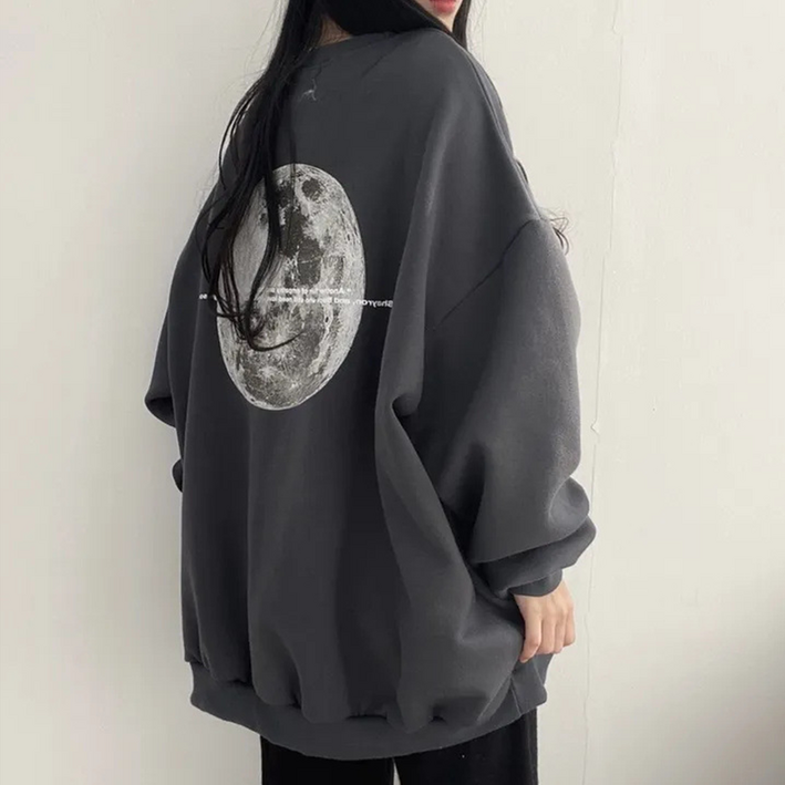 디어하루 Moon 여성 오버핏 기모 맨투맨 루즈핏 티셔츠 스웻셔츠