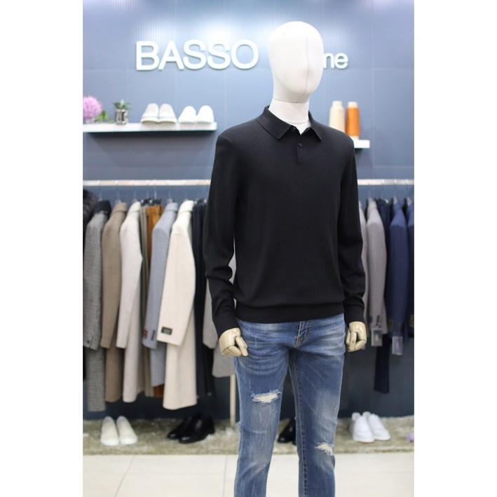 바쏘 스웨터 WY3WT16ABK 블랙 캐시미어혼방 기본 카라넥 니트