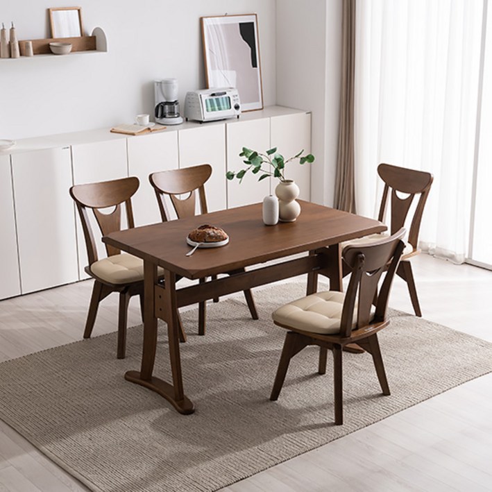 에몬스홈 엘프 4인 식탁세트회전형월넛유리포함