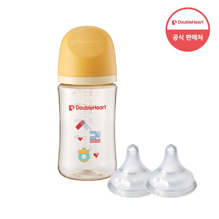 더블하트 모유실감 3세대 PPSU 헤리티지 한글 240ml 젖꼭지M포함  젖꼭지 2입