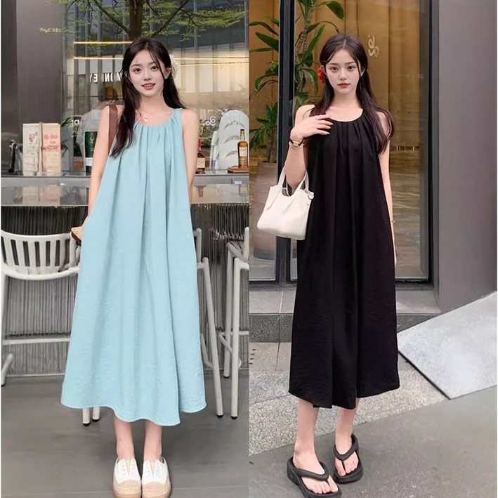 유라온 시원한 A라인 민소매 원피스 여름 나시 롱원피스