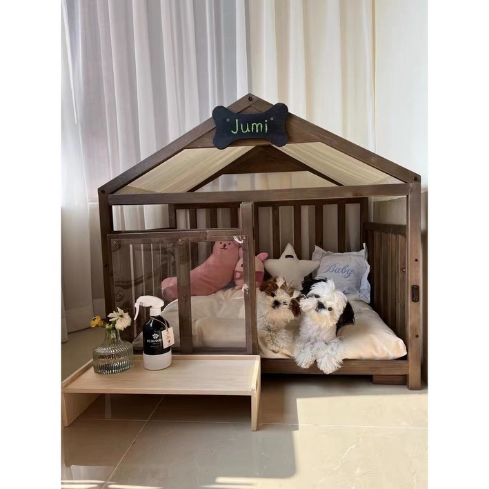 RUNCATS 원목 펫 강아지 하우스 루프형 DIY 강아지 하우스