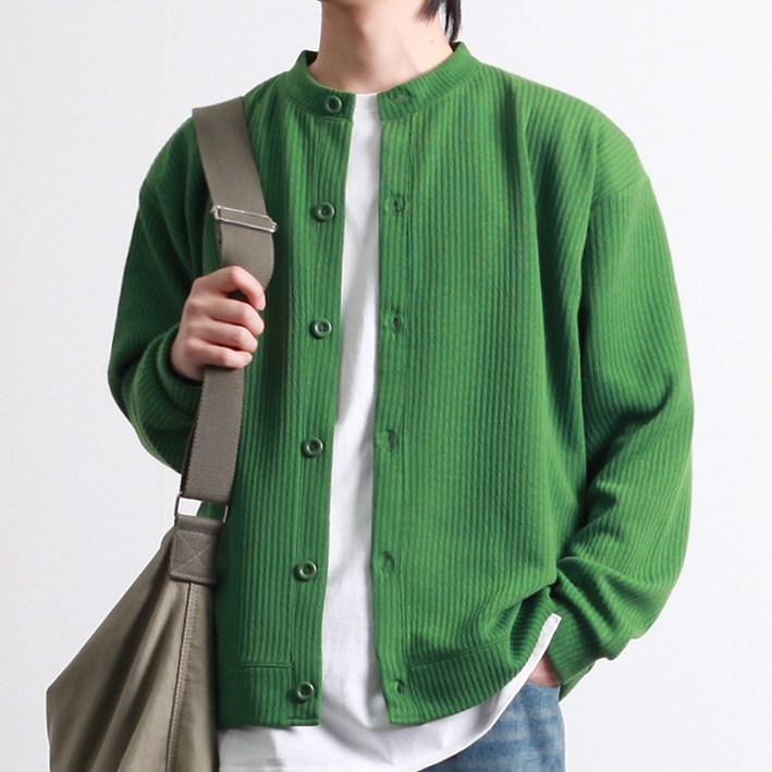 투뎃 남녀공용 빅사이즈 라운드 골지 니트 가디건
