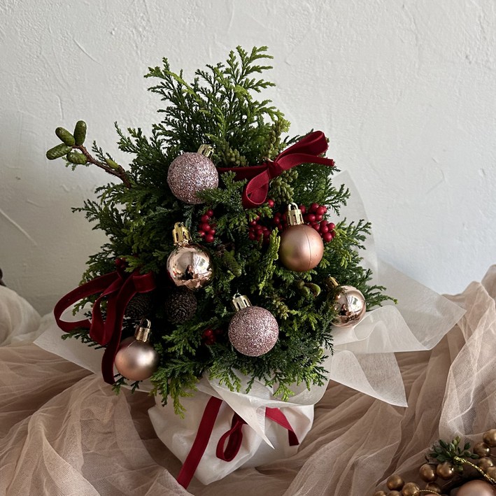 크리스마스 오너먼트 미니사이즈 3cm 셀프 트리제작 가능, 12개, 골드핑크