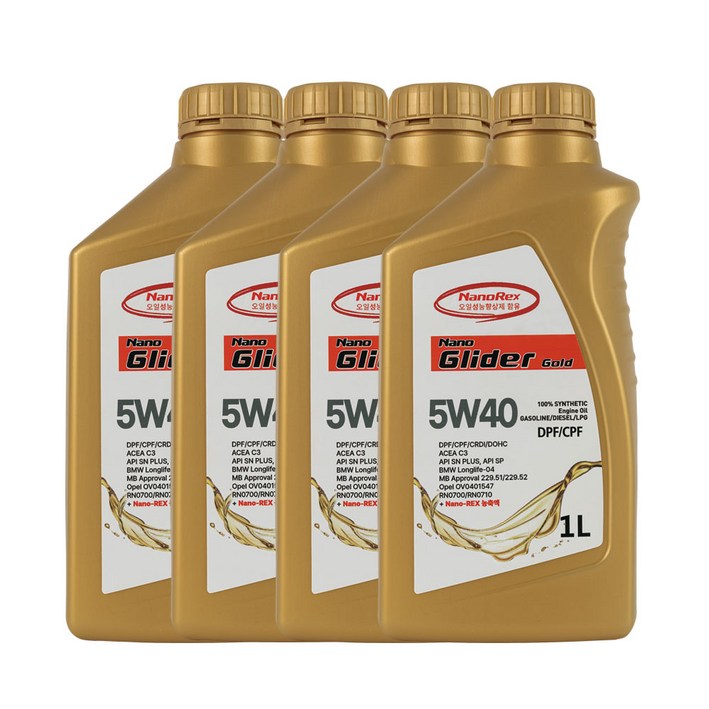 나노렉스 나노글라이더골드 프리미엄 합성엔진오일 5W40 1L x 4개, 5w40, 4개 나노렉스 나노글라이더골드 프리미엄 합성엔진오일 5W40 1L x 4개, 5w40, 4개